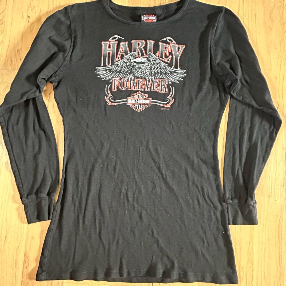 Harley-Davidson Black Tee with Orange Graphics Size Small
